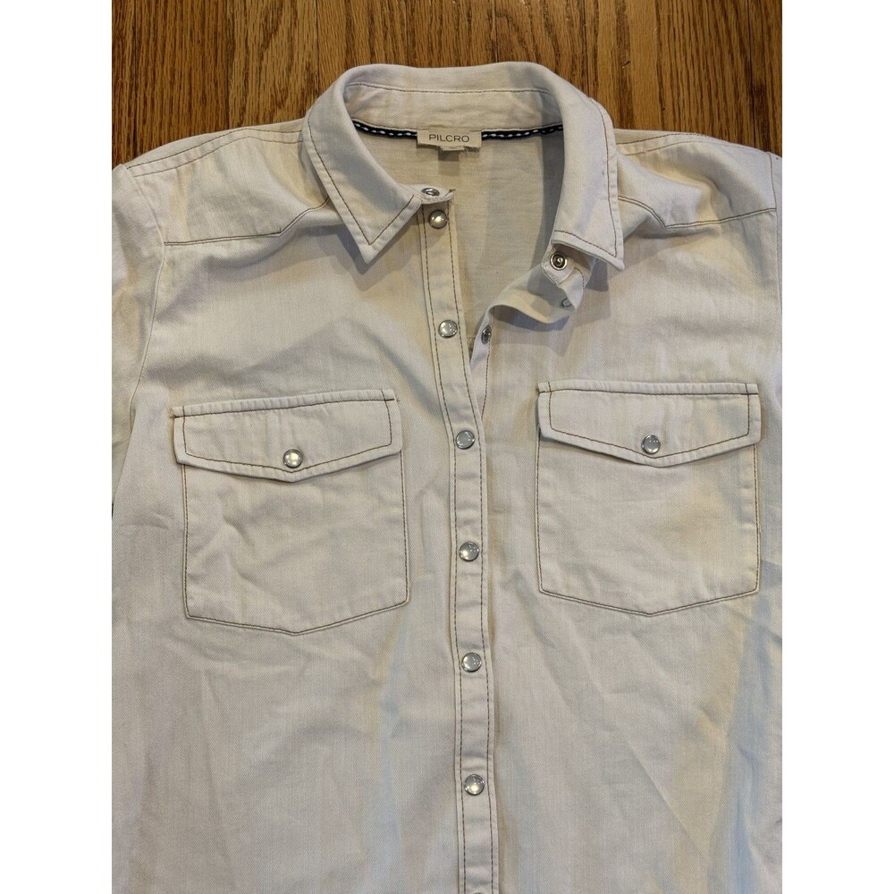 Pilcro Classic Denim Shirt Womens S White Cotton Snap Button Up Long Sleeve - Picture 6 of 8